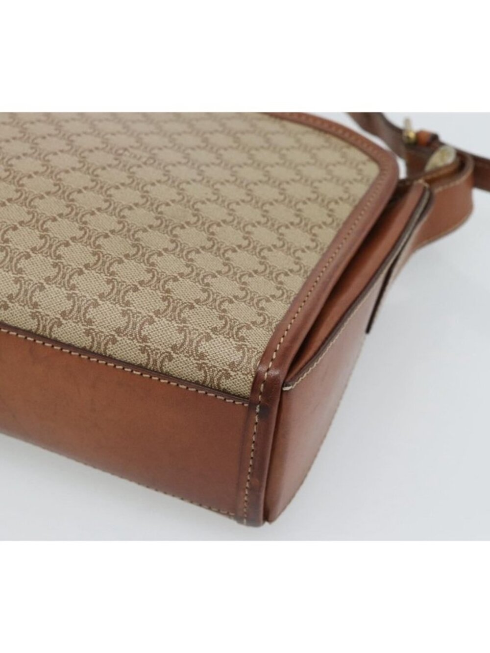 Authentic CELINE Macadam Canvas Shoulder Bag PVC Beige Gold - Picture 4 of 16